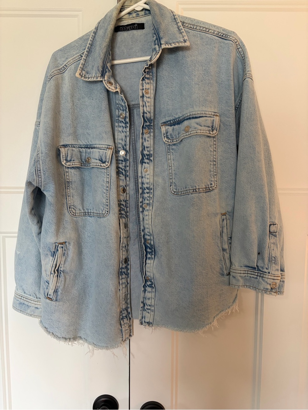 Mavi Light Blue Denim Jacket with Frayed Hem